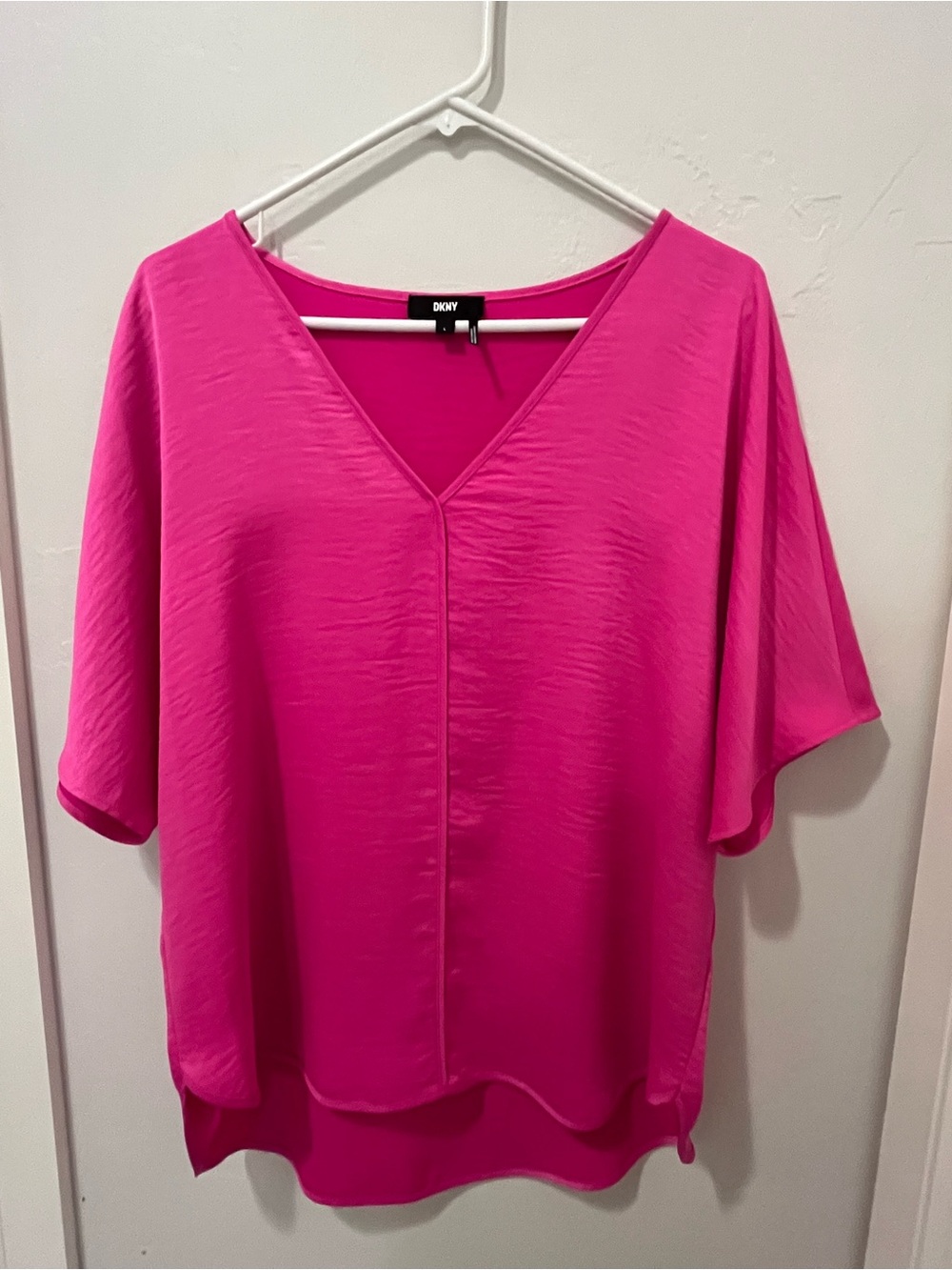 DKNY Flutter Sleeve V-Neck Top - Bright Pink